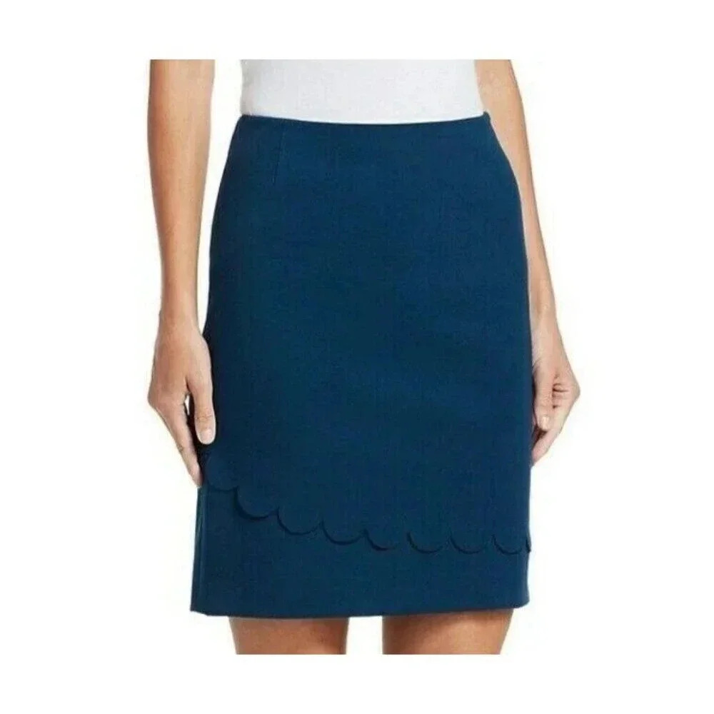 Akris Punto Mini Skirt Women Size 4 Blue Lined Stretch Jersey Scallop Detail NWT